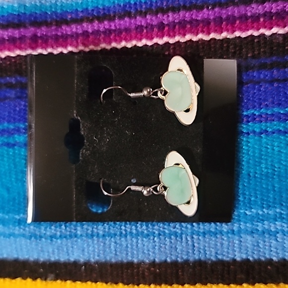 Handmade Enamel Planet Heart Earrings - Picture 1 of 1